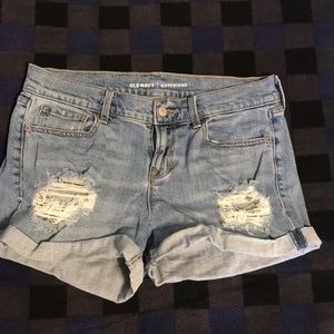 Distressed jean shorts